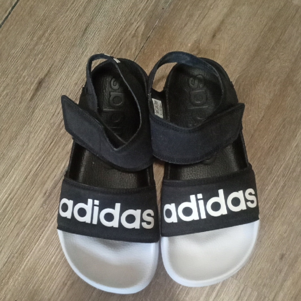 Adidas Black and White Sandals with Adjustable Straps